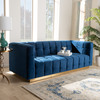 Baxton Studio Loreto Navy Blue Velvet Upholstered Brushed Gold Finished Sofa 157-8864